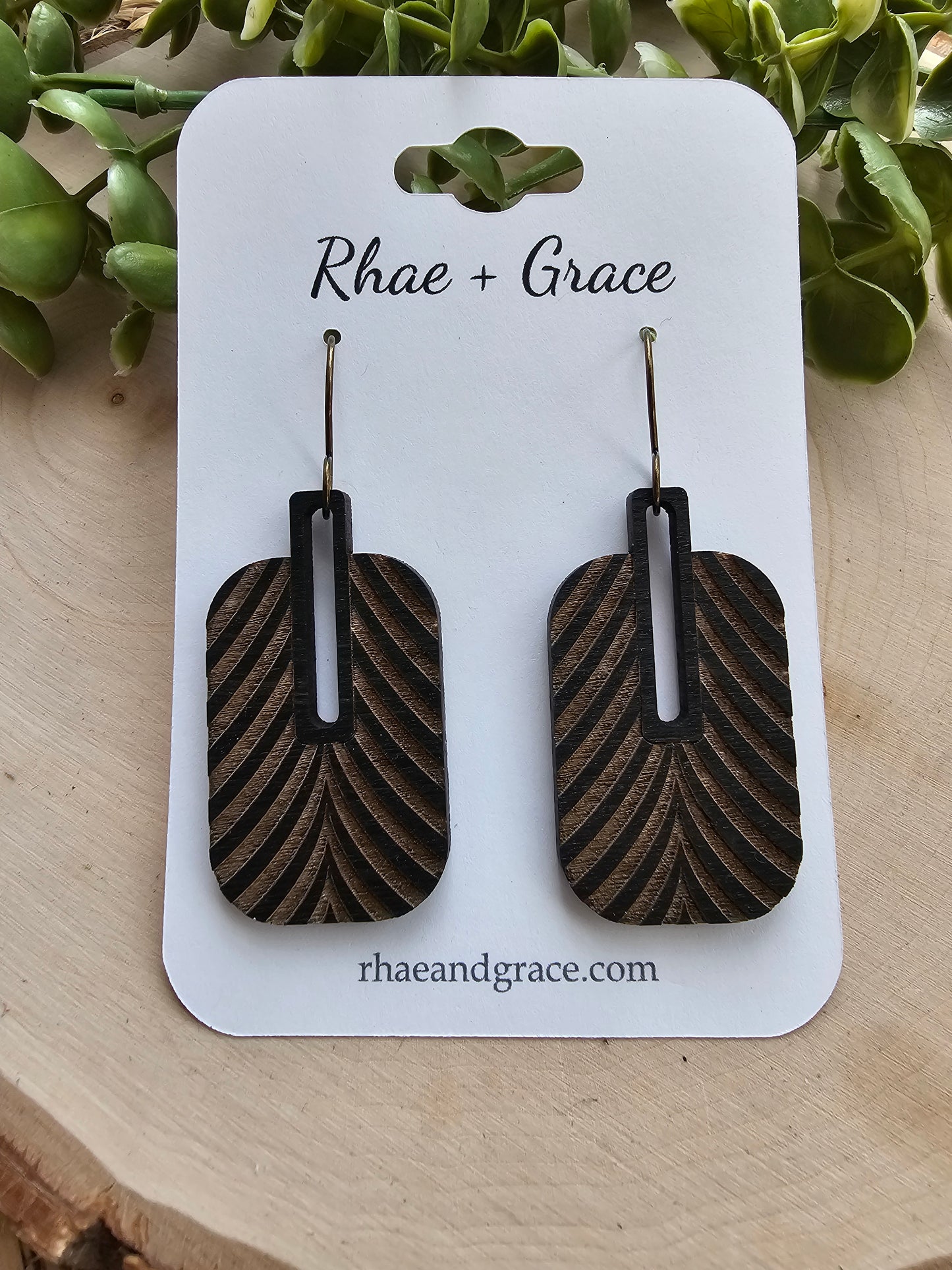 Black Stained Wood Paddle Earrings