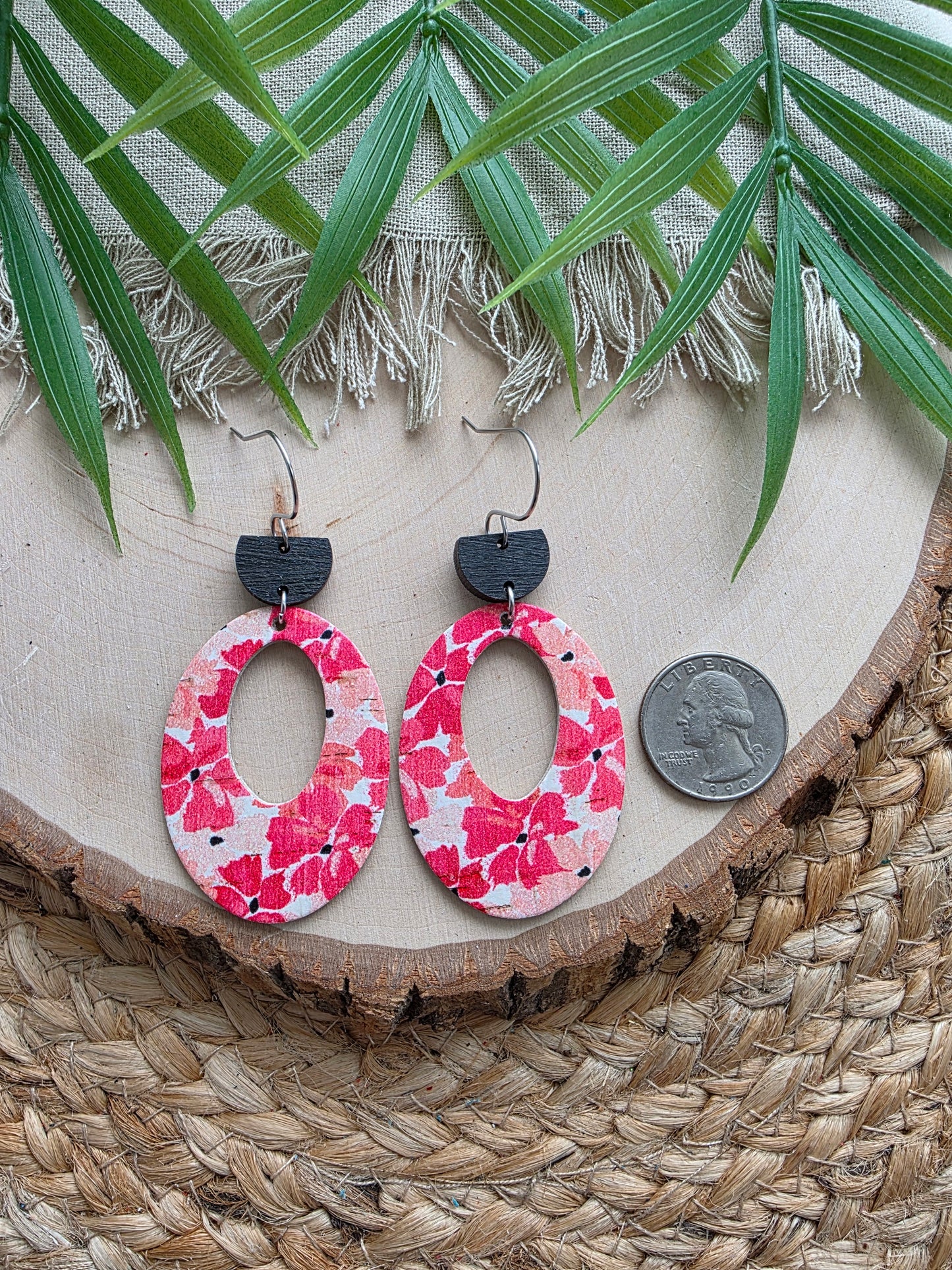 Coral Pink Vinca Chunky Oval Earrings