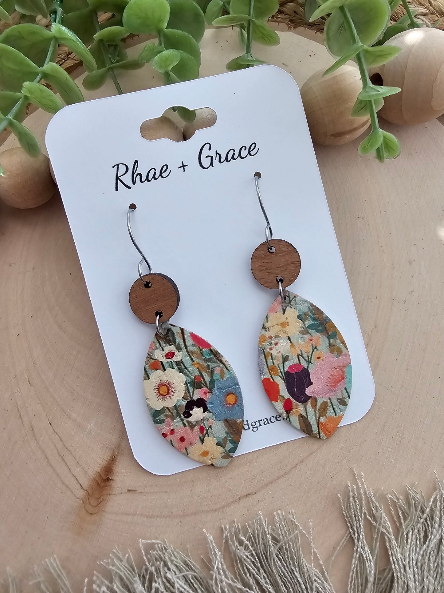 Colorful Wildflower Field Leaf Earrings