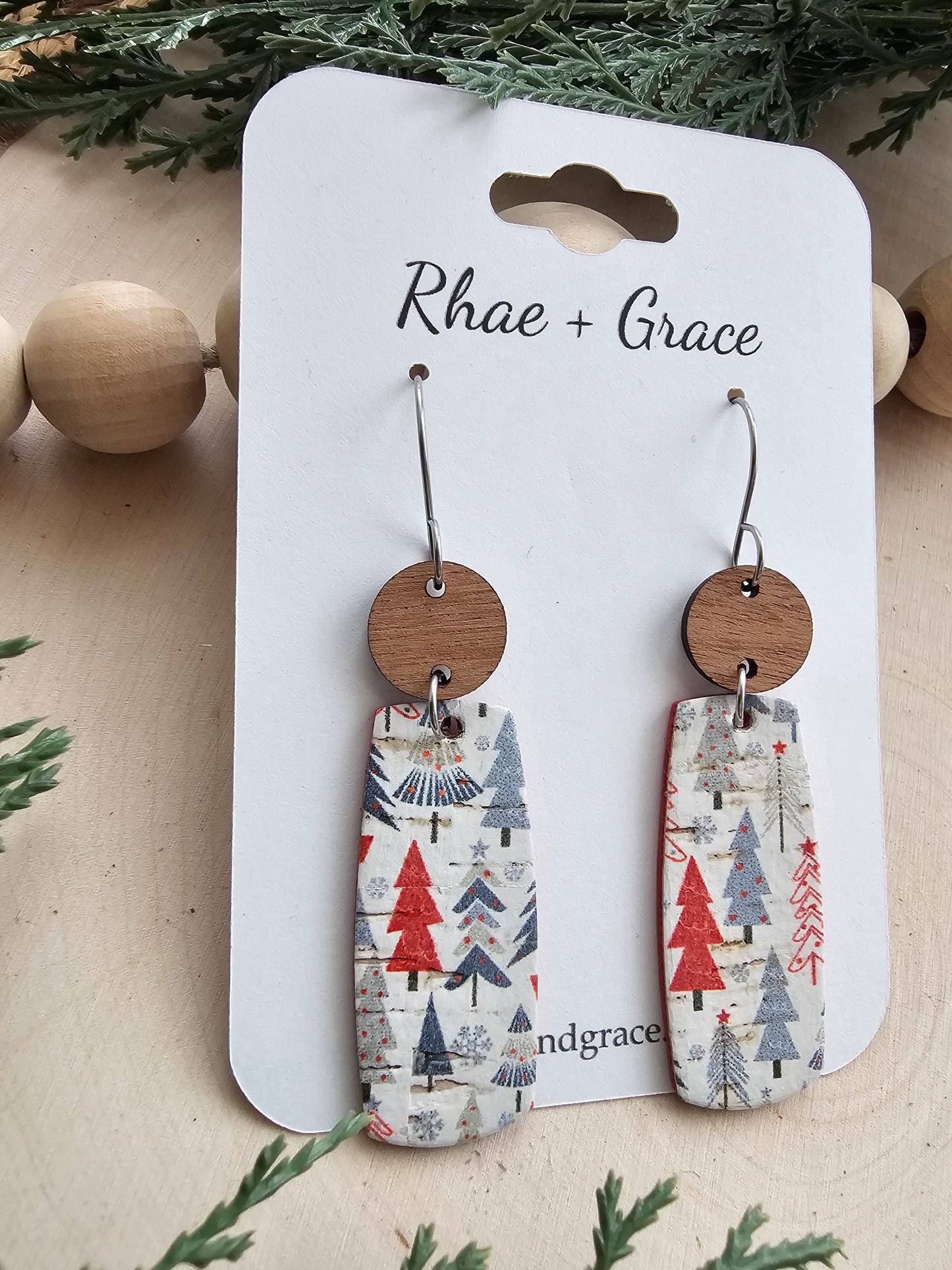 Tiny Holiday Tree Feather Bar Earrings