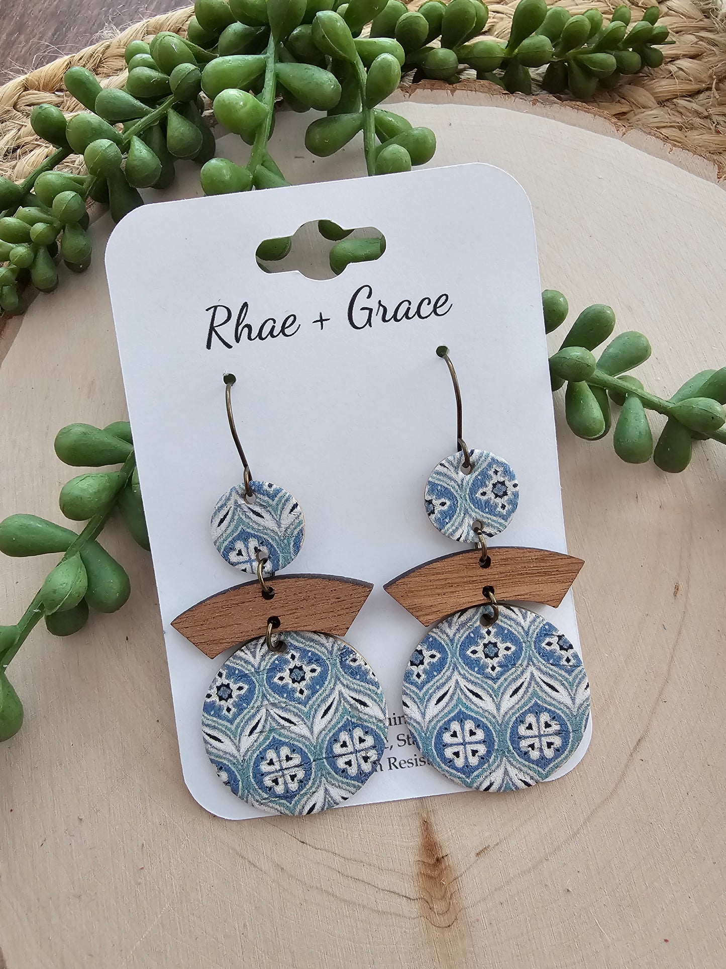 Blue Tile Circle Earrings