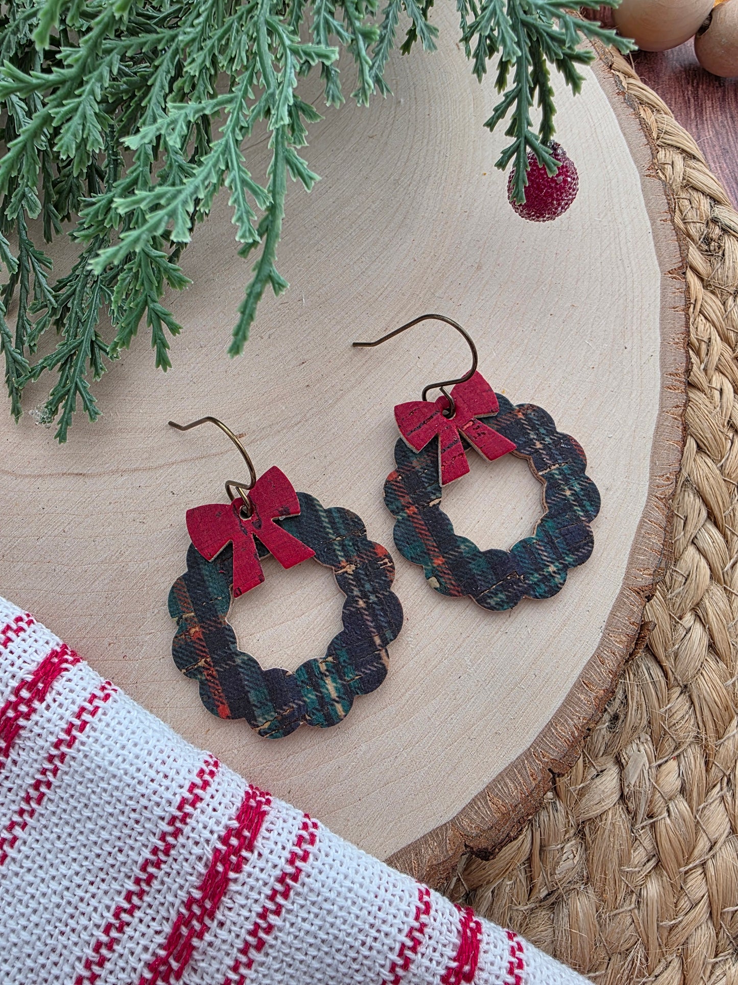Irish Plaid Christmas Wreath Earrings