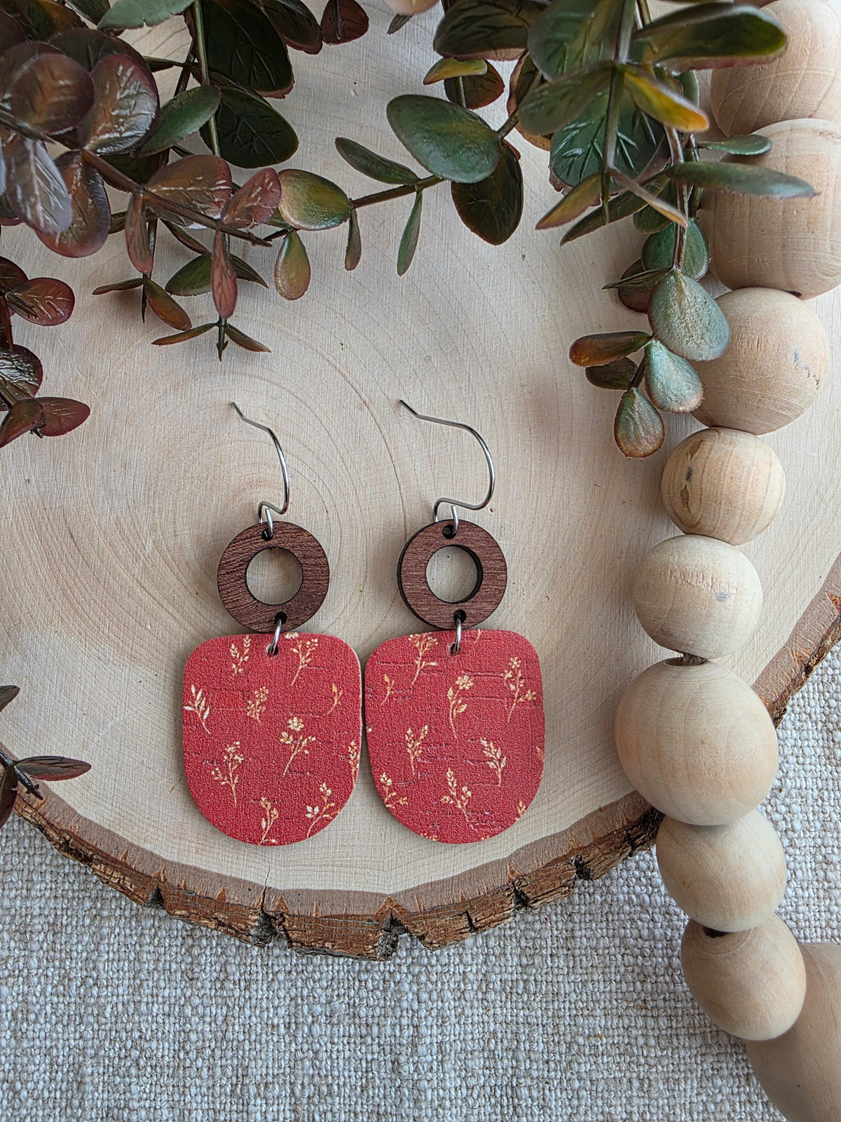 Rust Floral Drop Earrings