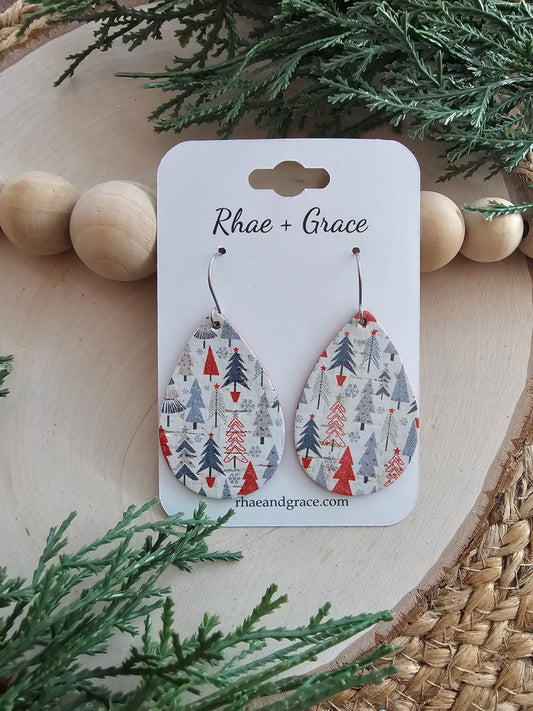 Tiny Holiday Trees Teardrop Earrings