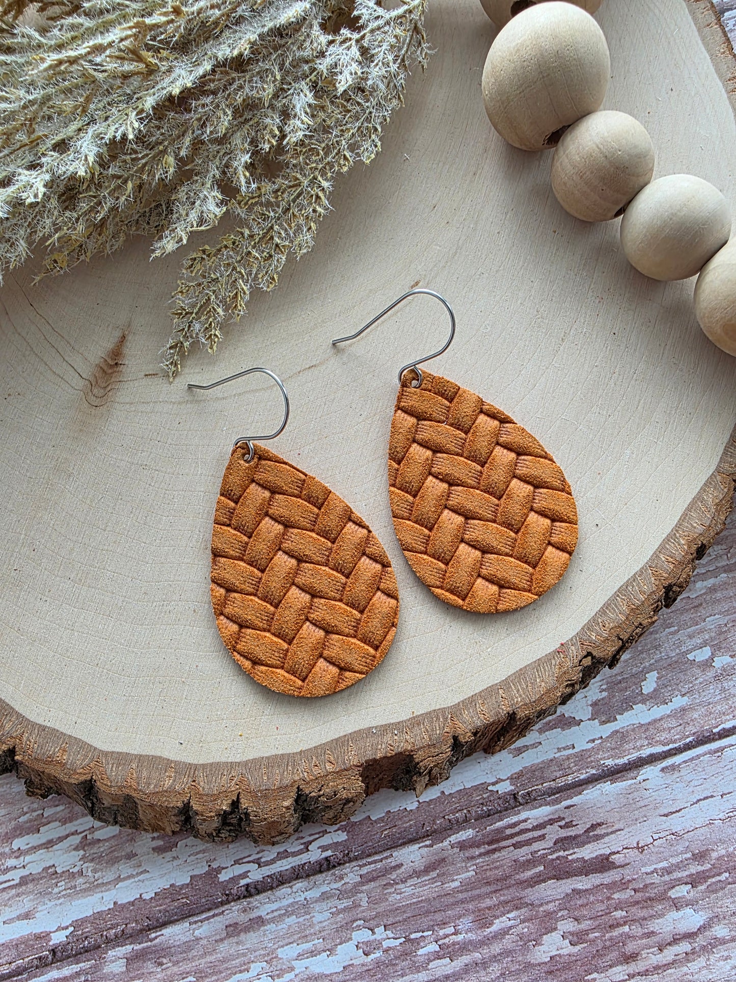 Ginger Orange Box Braid Teardrop Earrings - Medium