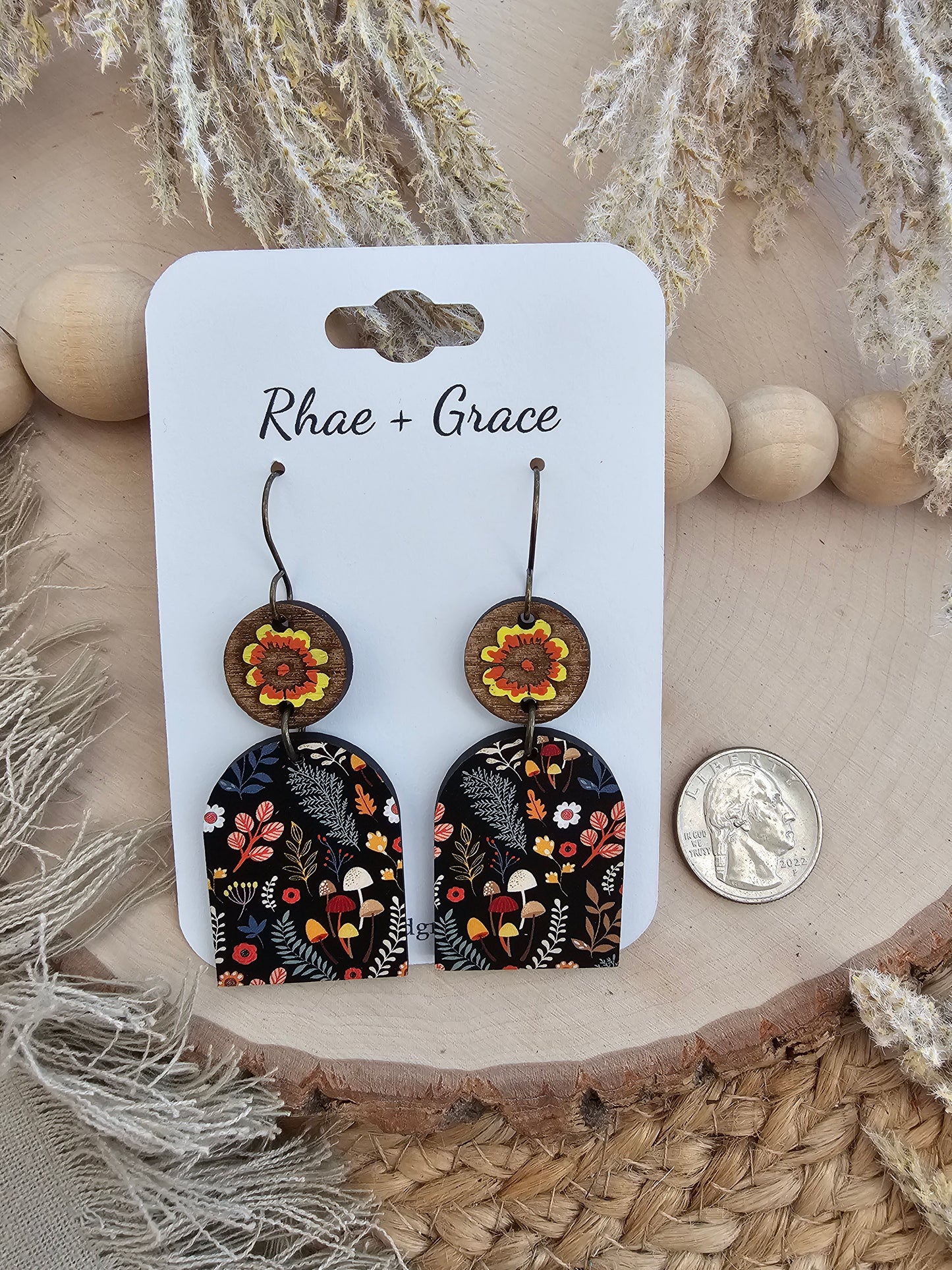 Autumn Mushroom Floral Closed Arch Drop Earrings