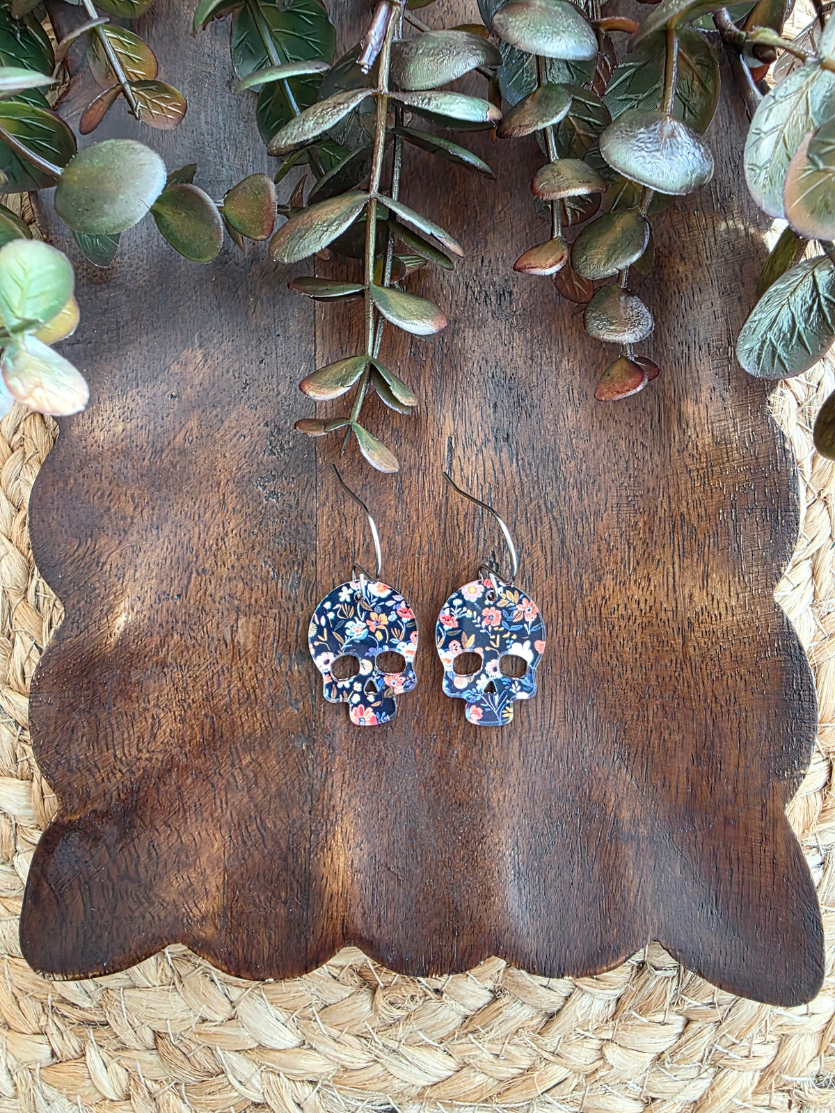 Floral Skull Acrylic Earrings