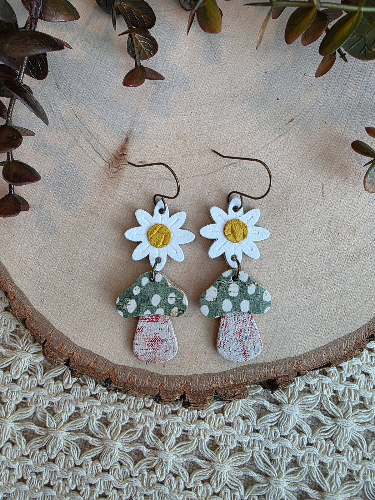Whimsical Toadstool Earrings - Green