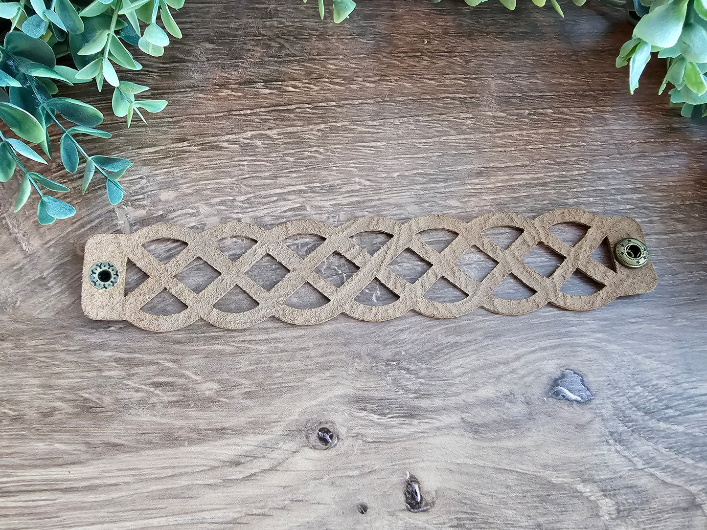 Turquoise & Brown Tooled Lattice Leather Bracelet