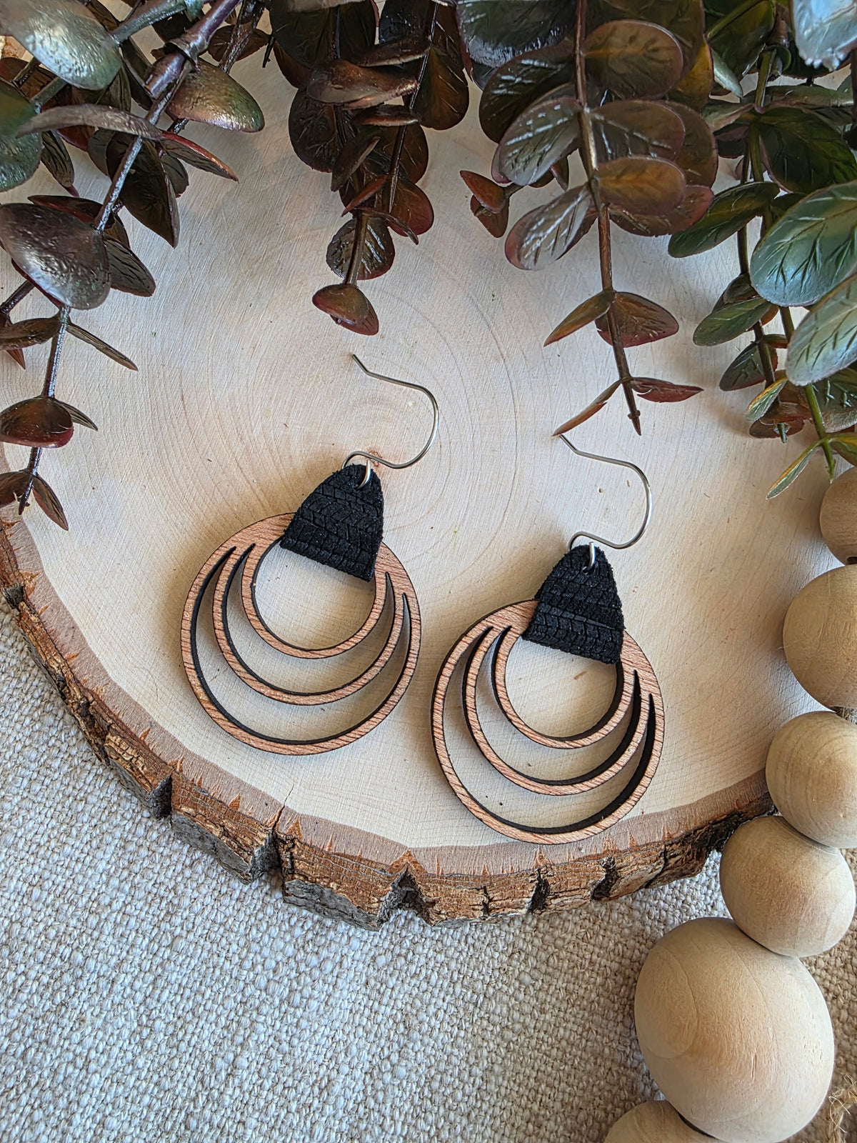 Black Triple Hoop Earrings