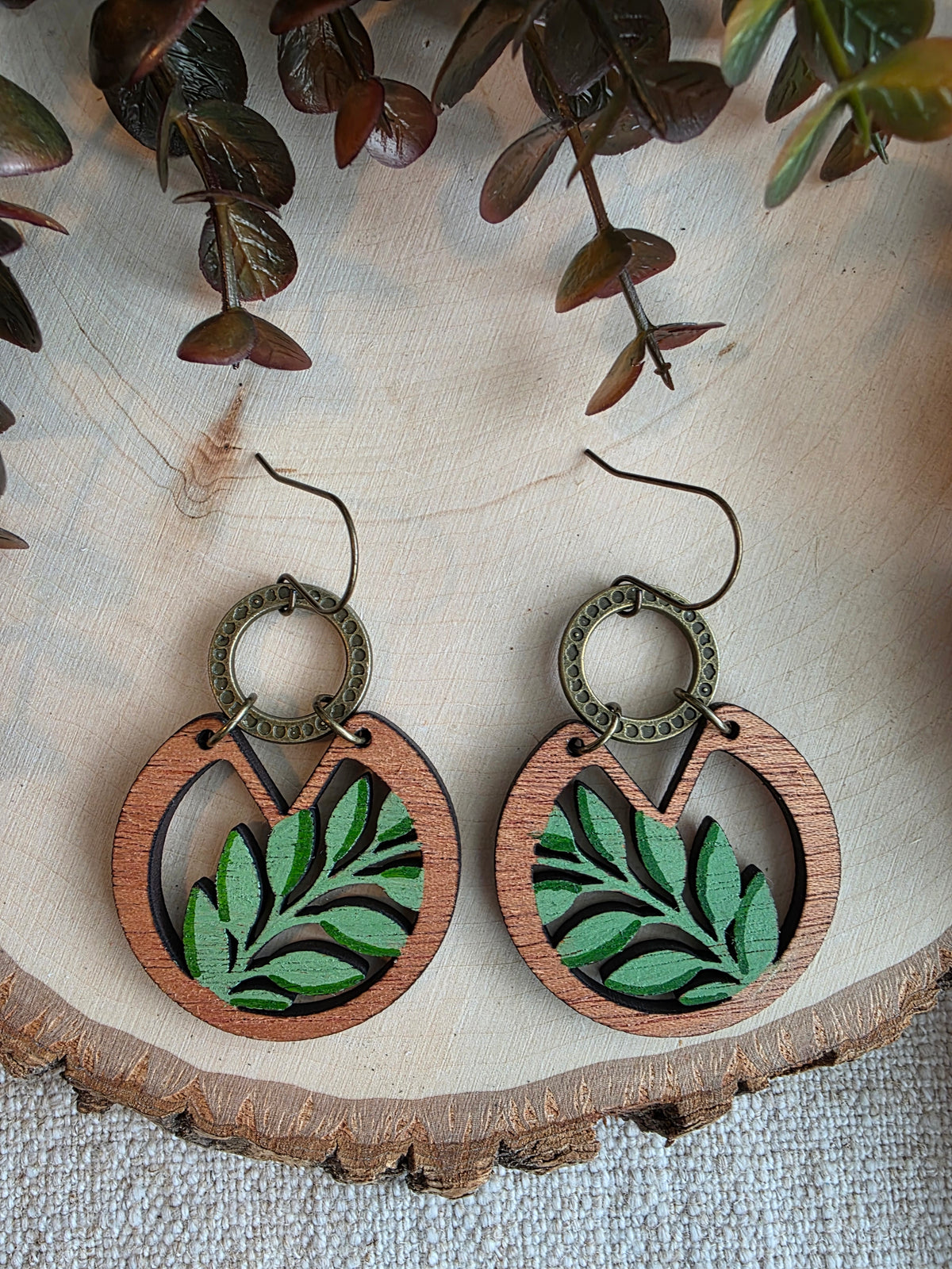 Botanical Leaf Cutout Wood Earrings