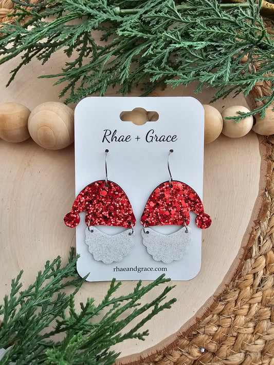 Red Glitter Santa Earrings