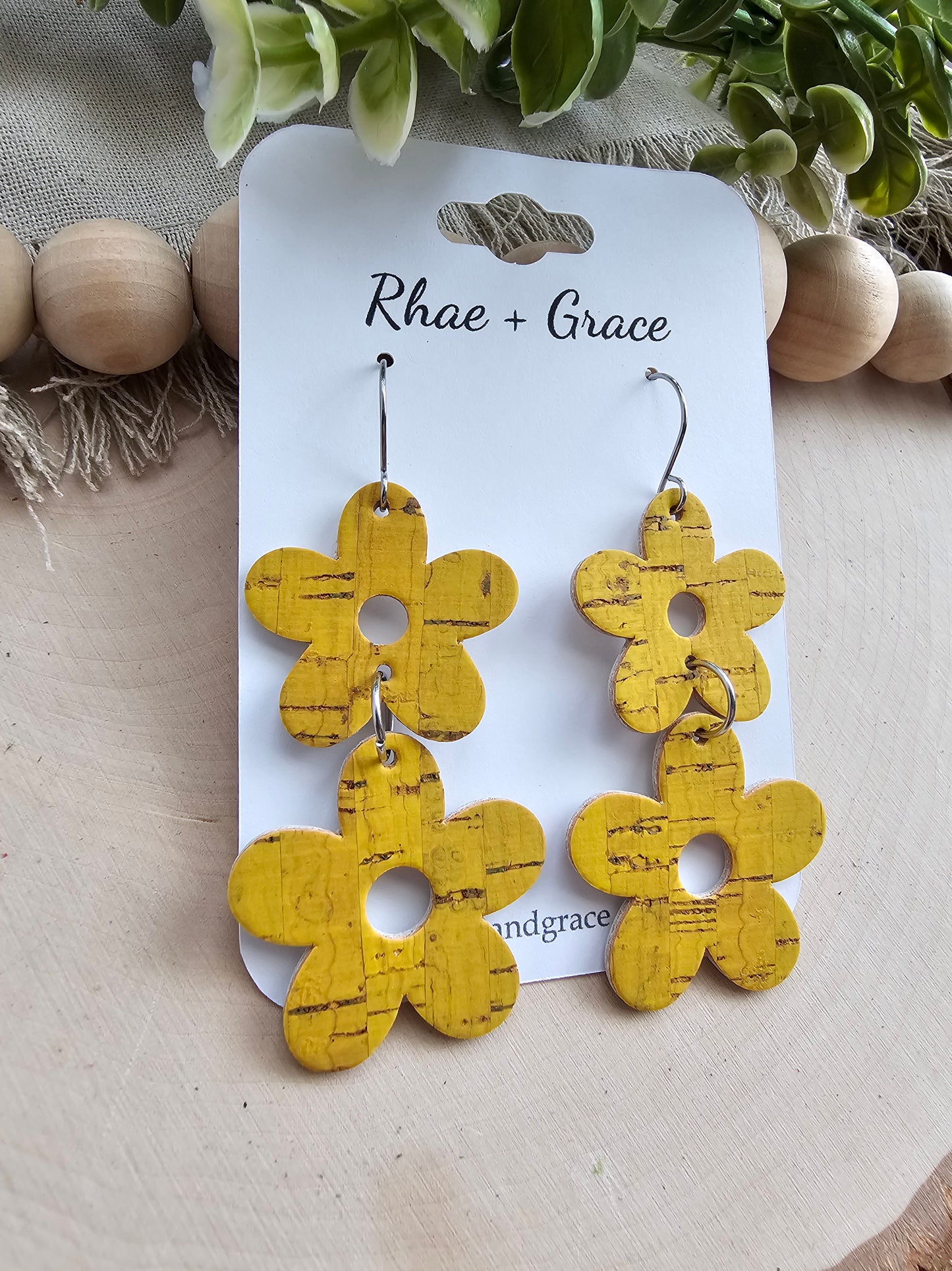 Yellow Stacked Flower Earrings