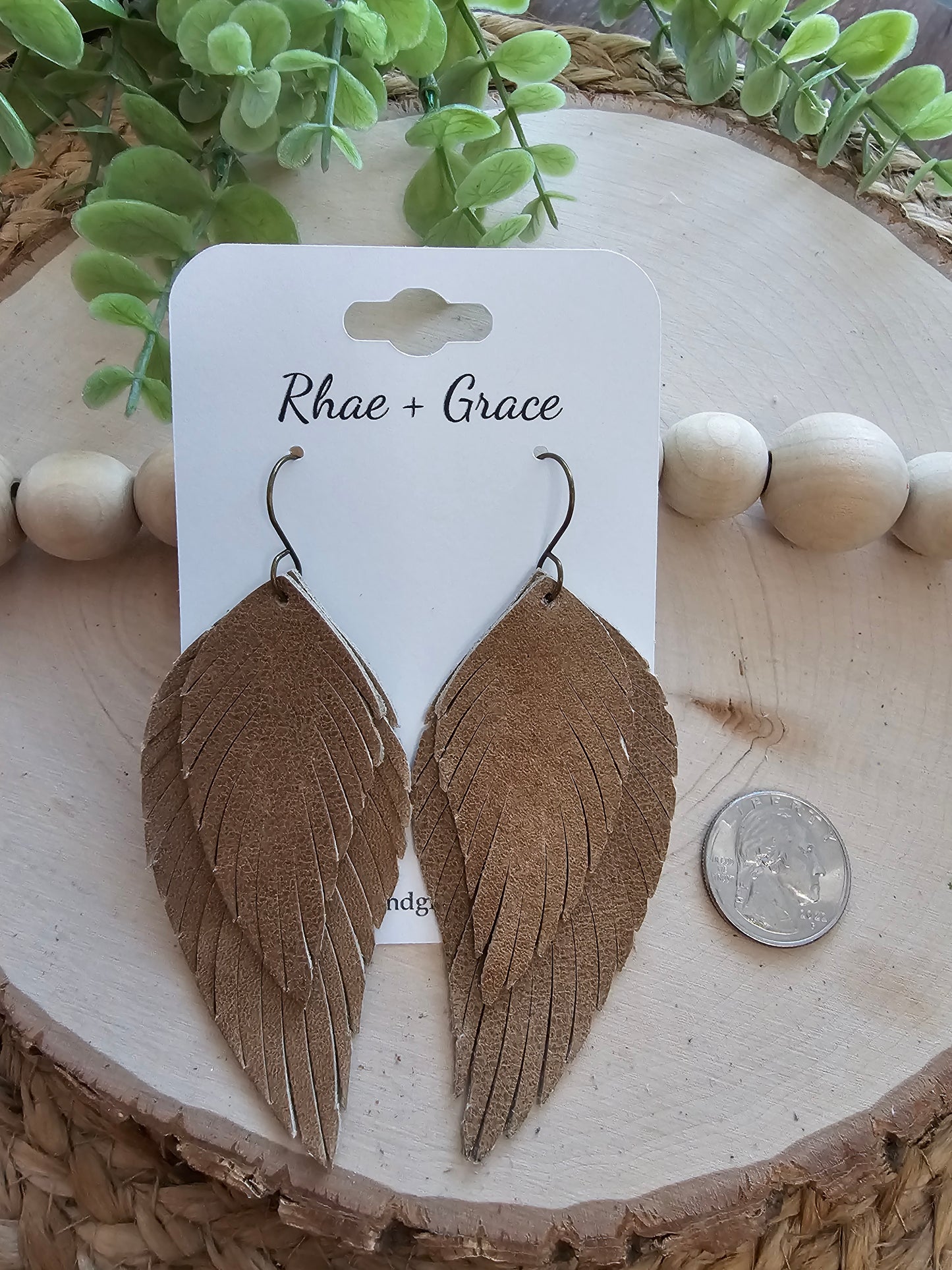 Camel Brown Boho Fringe Feather Earrings