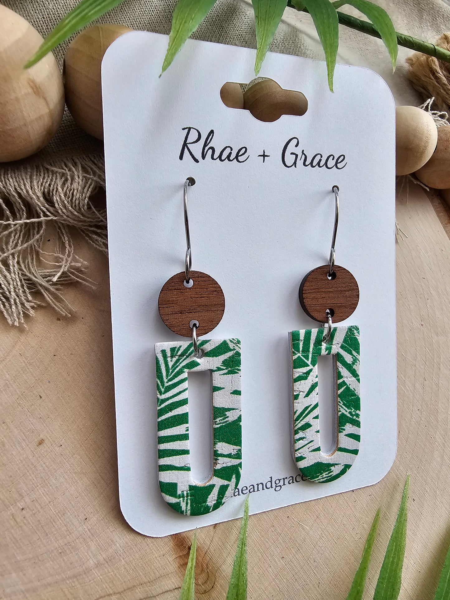 Green Palms Window Earrings