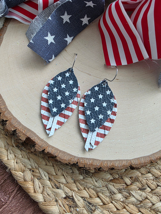 Stars & Stripes Fringe Feather Earrings