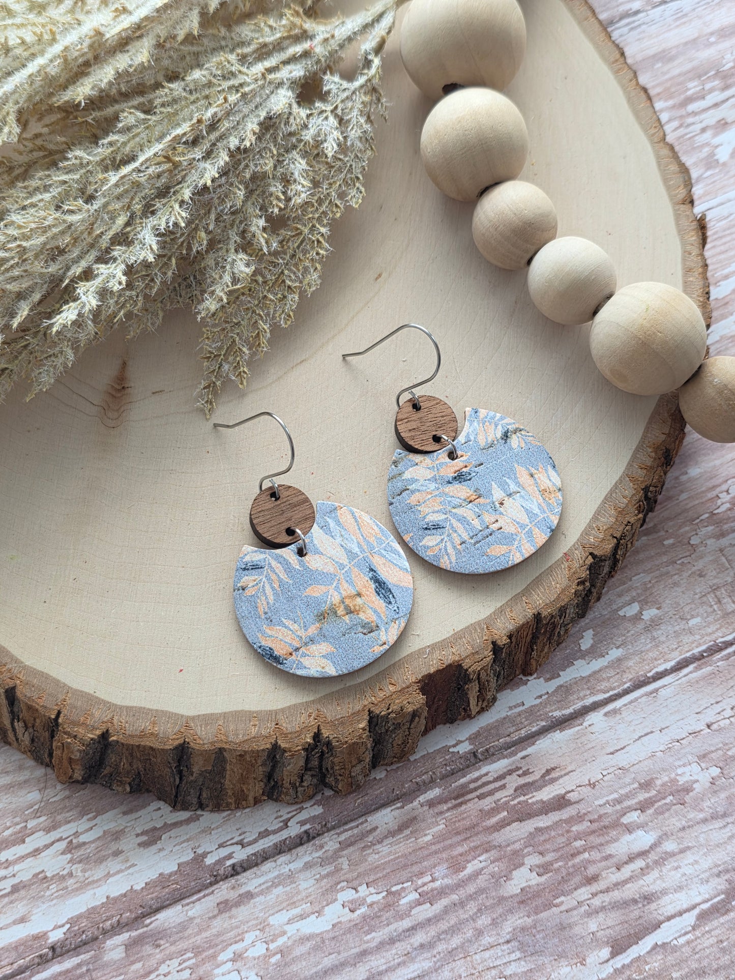 Dusty Blue Autumn Palms Circle Earrings