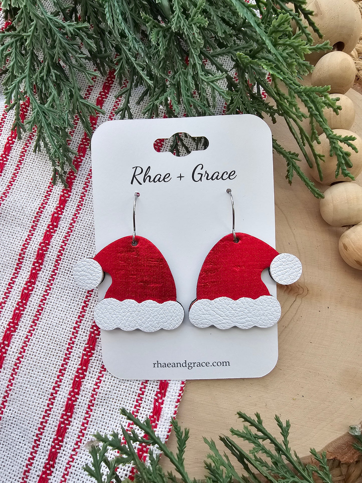 Ruby Red Sparkle Santa Hat Earrings