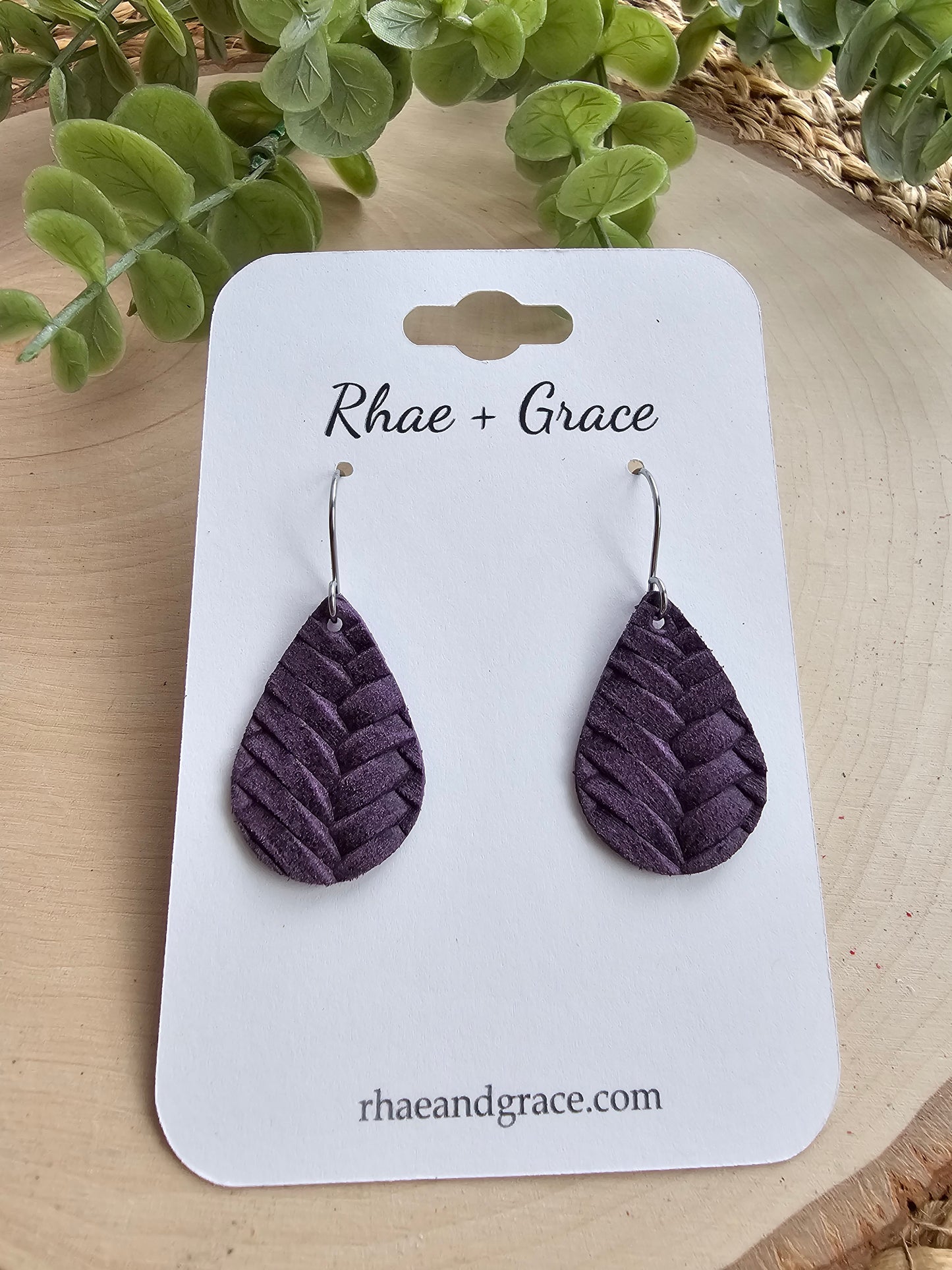 Grape Purple Braided Teardrop Earrings - Small