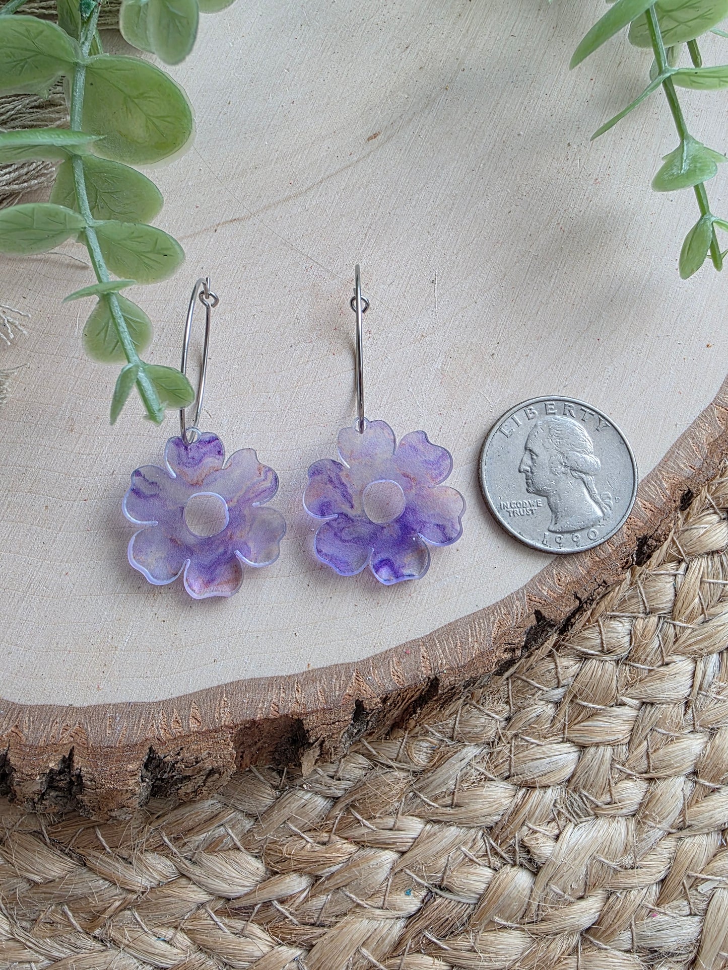 Purple Acrylic Flower Hoop Earrings