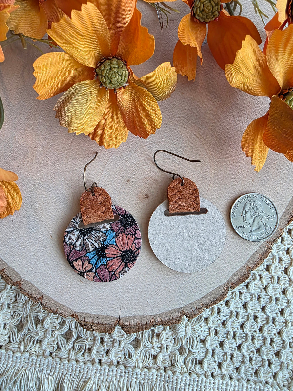 Autumn Floral Looped Circle Earrings
