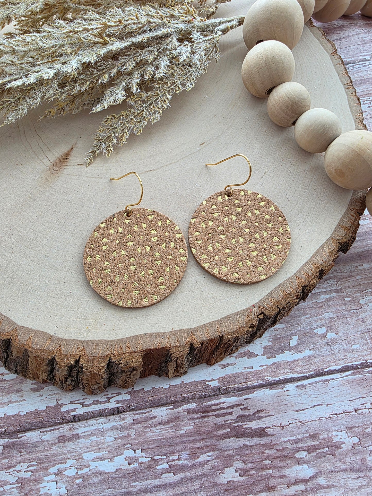 Gold & Cork Intricate Windowpane Circle Earrings