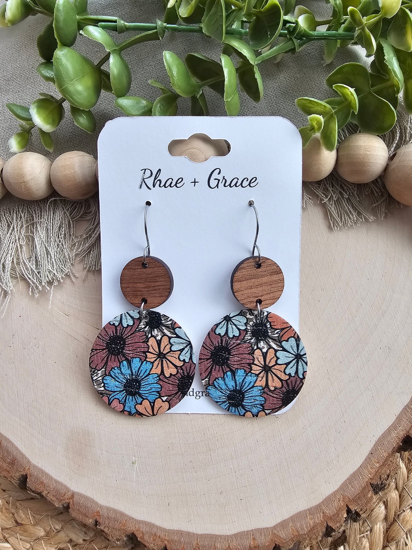 Boho Daisies Large Circle Drop Earrings