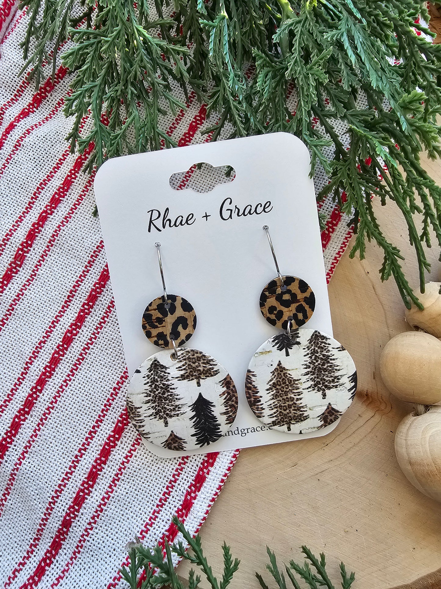 Leopard Print Christmas Tree Circle Drop Earrings