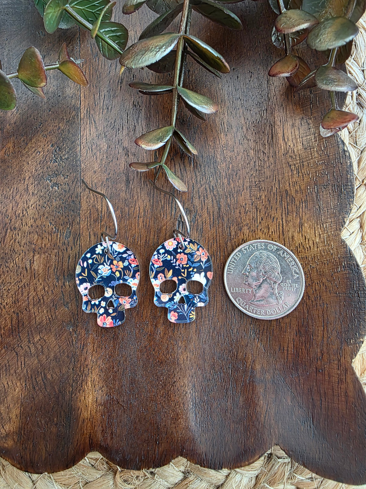 Floral Skull Acrylic Earrings