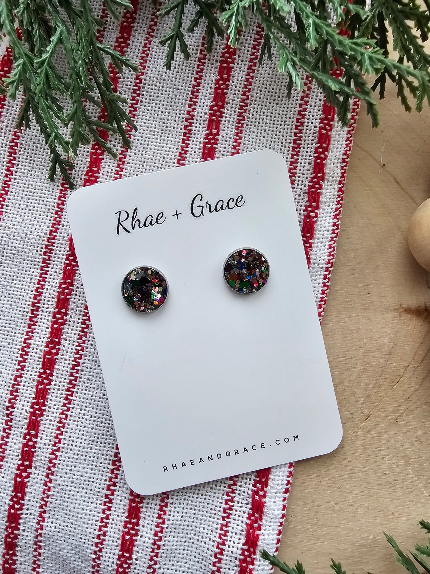 Jewel Glitter Stud Earrings - 12mm