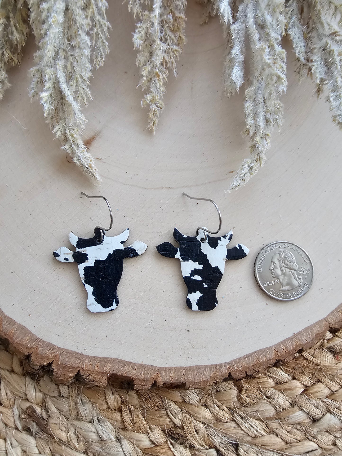 Black & White Cow Head Earrings