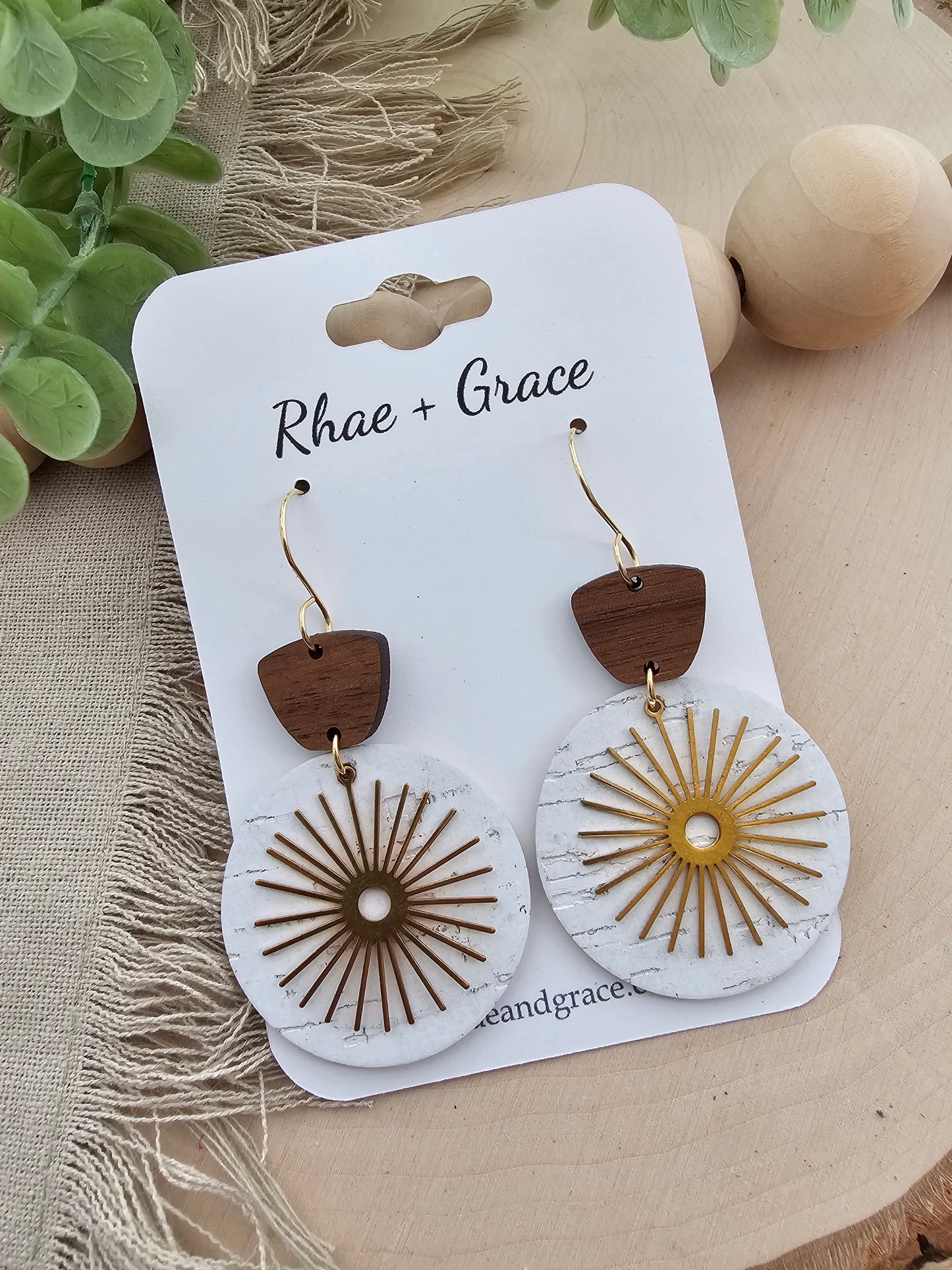 White Birch Bronze Burst Circle Earrings