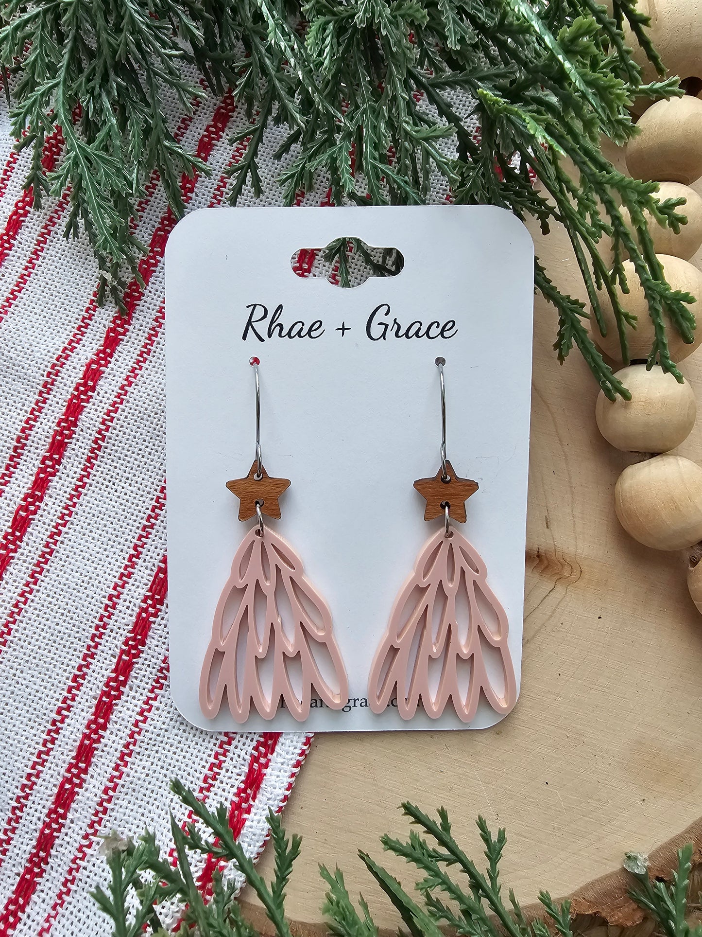 Pink Loopy Acrylic Christmas Tree Earrings