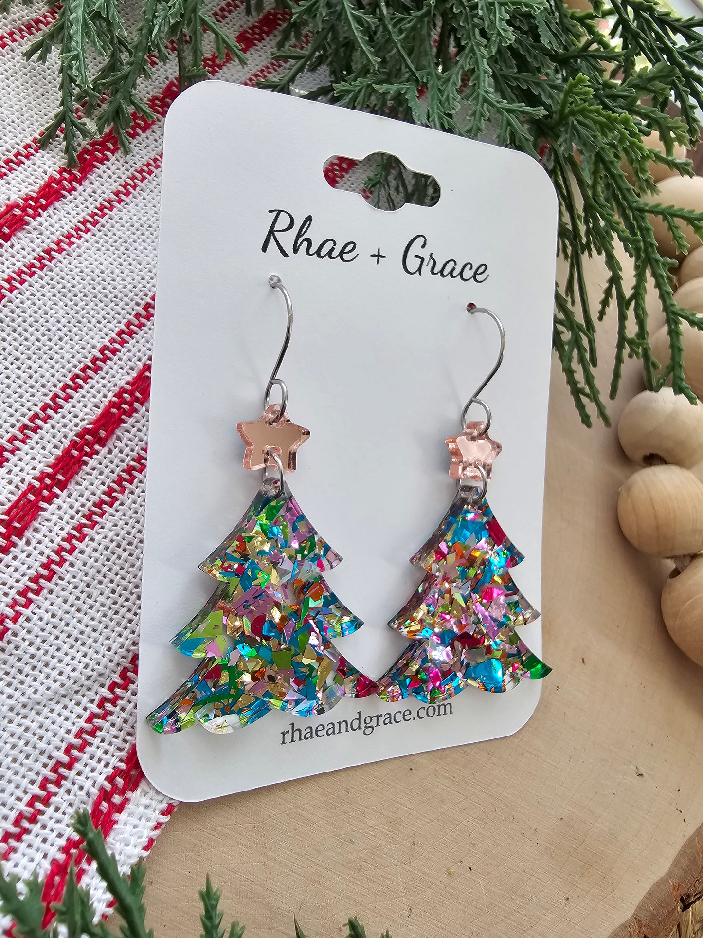 Gala Glitter Acrylic Christmas Tree Earrings