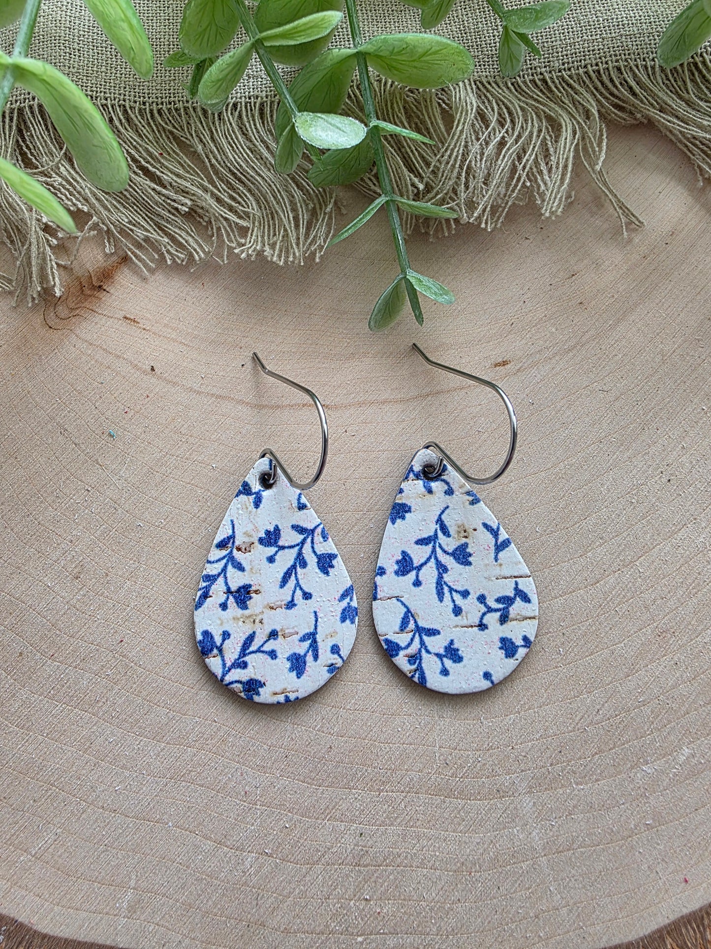 Bluebell Blue & White Teardrop Earrings - Small