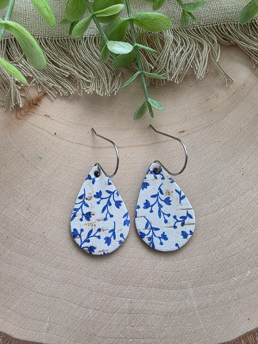 Bluebell Blue & White Teardrop Earrings - Small