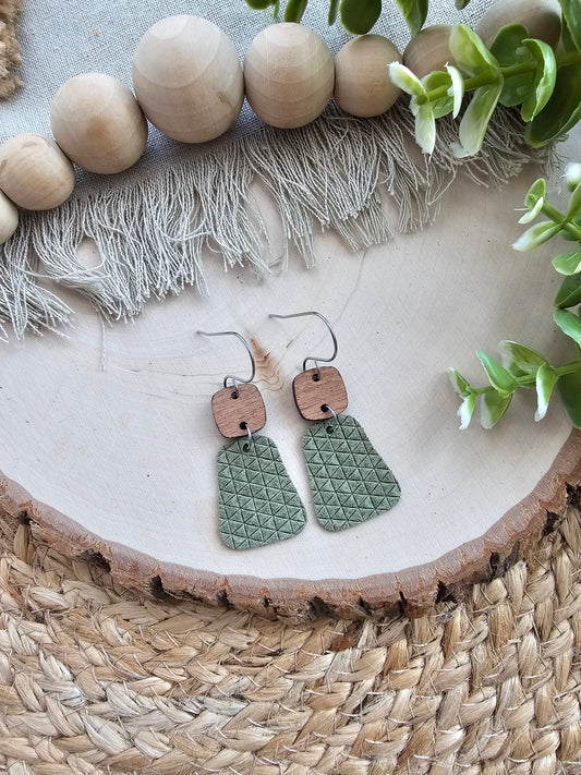 Olive Green Rounded Trapezoid Earrings