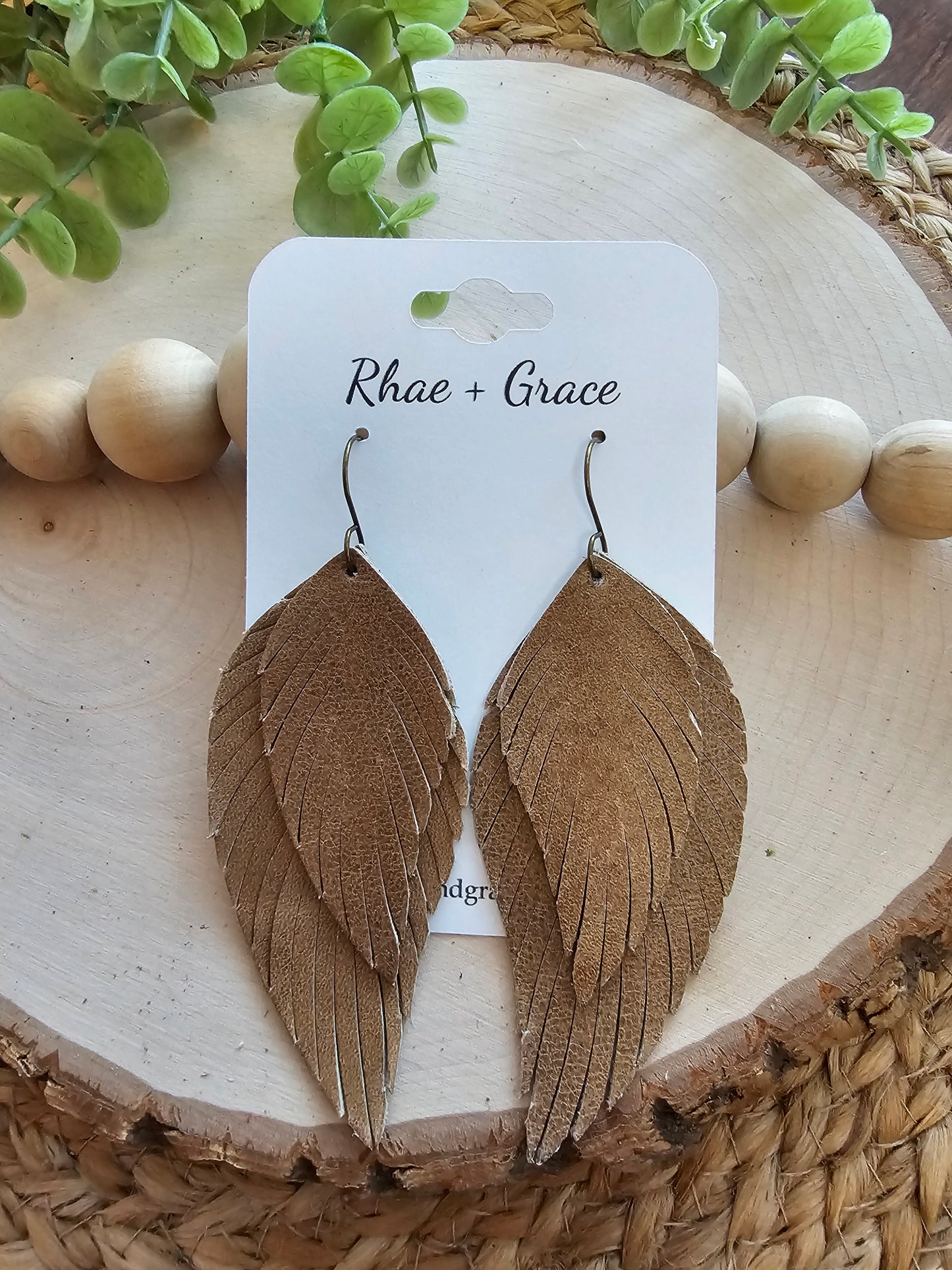 Camel Brown Boho Fringe Feather Earrings