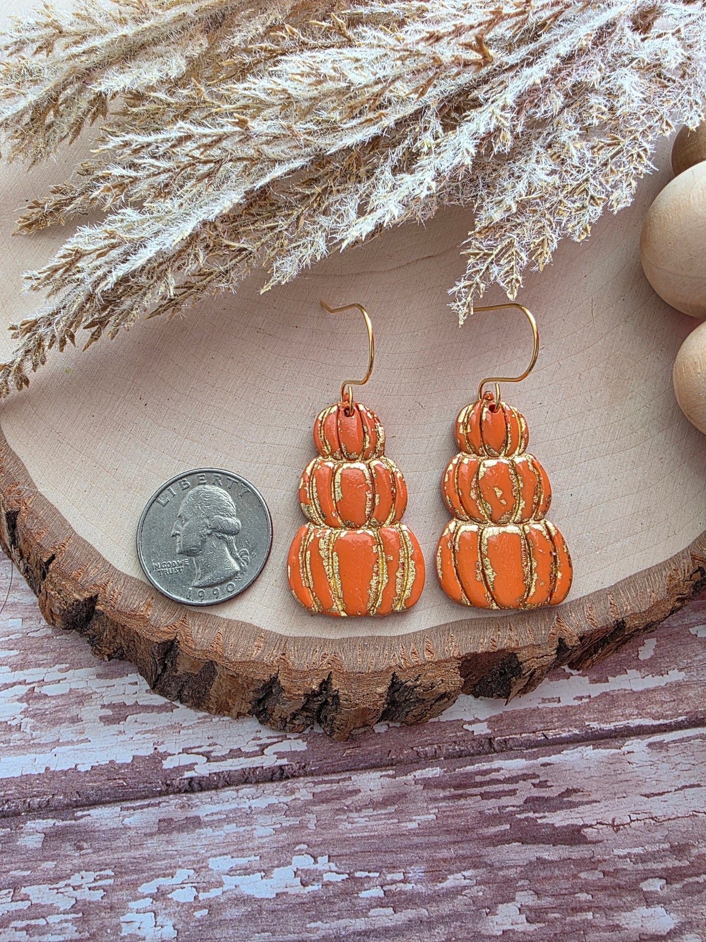 Orange Stacked Pumpkin Earrings - Polymer Clay