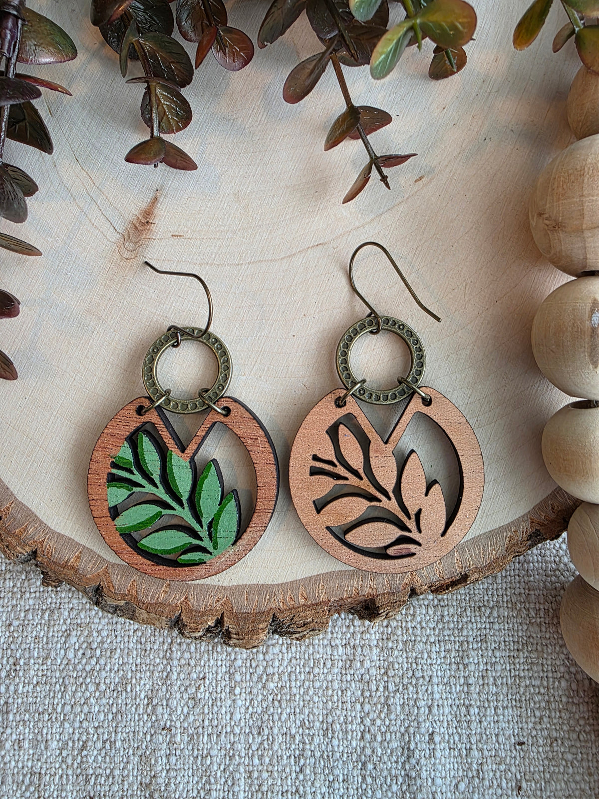 Botanical Leaf Cutout Wood Earrings