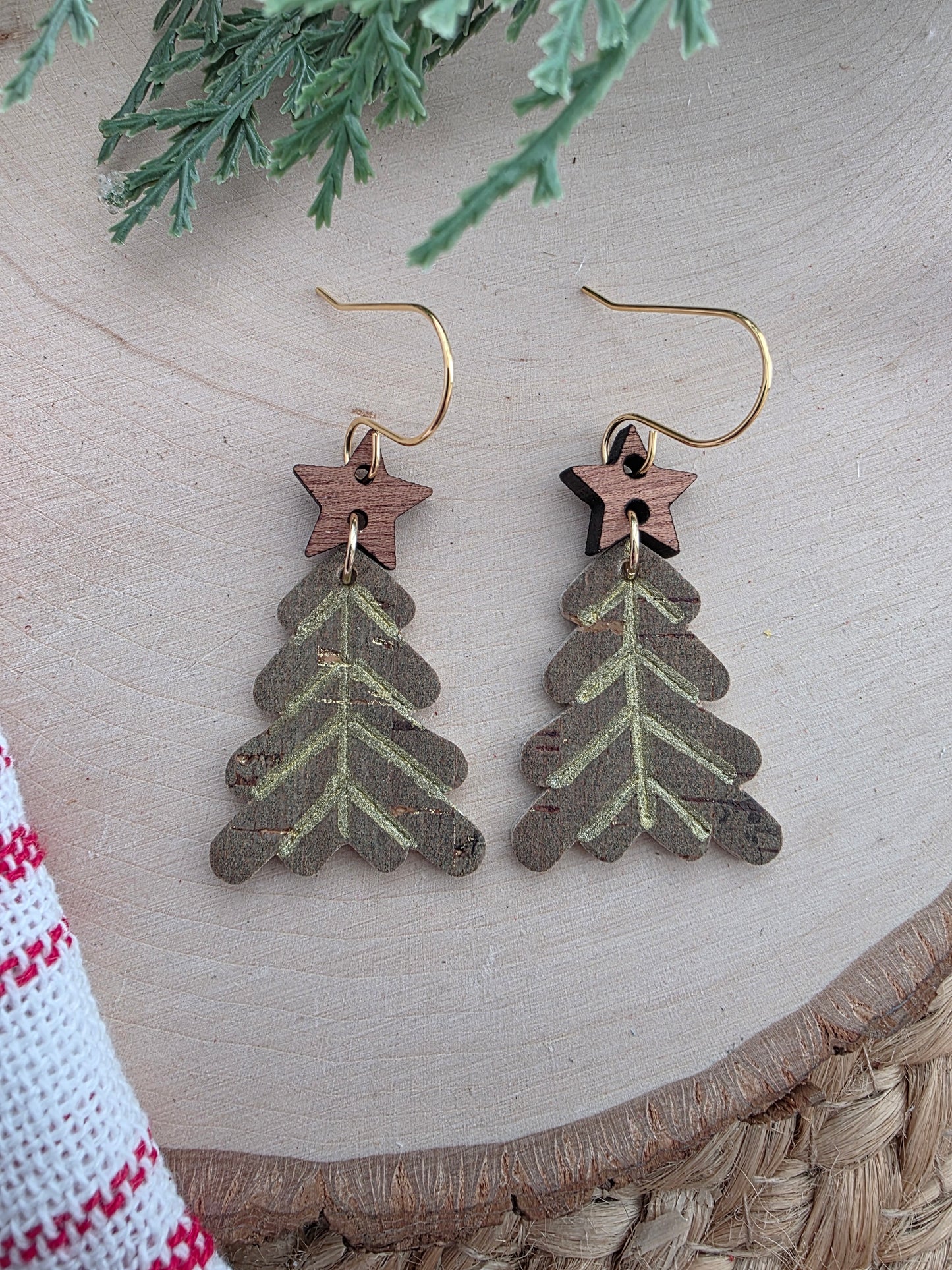 Little Green & Gold Retro Christmas Tree Earrings
