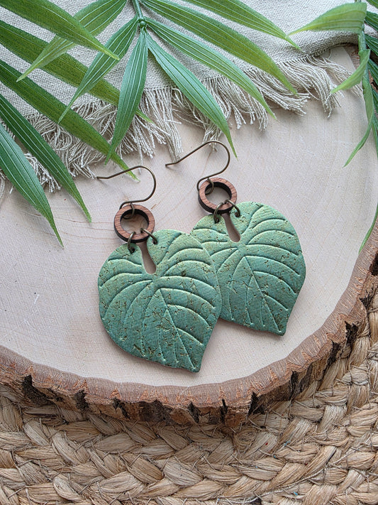 Embossed Monstera Palm Leaf Earrings