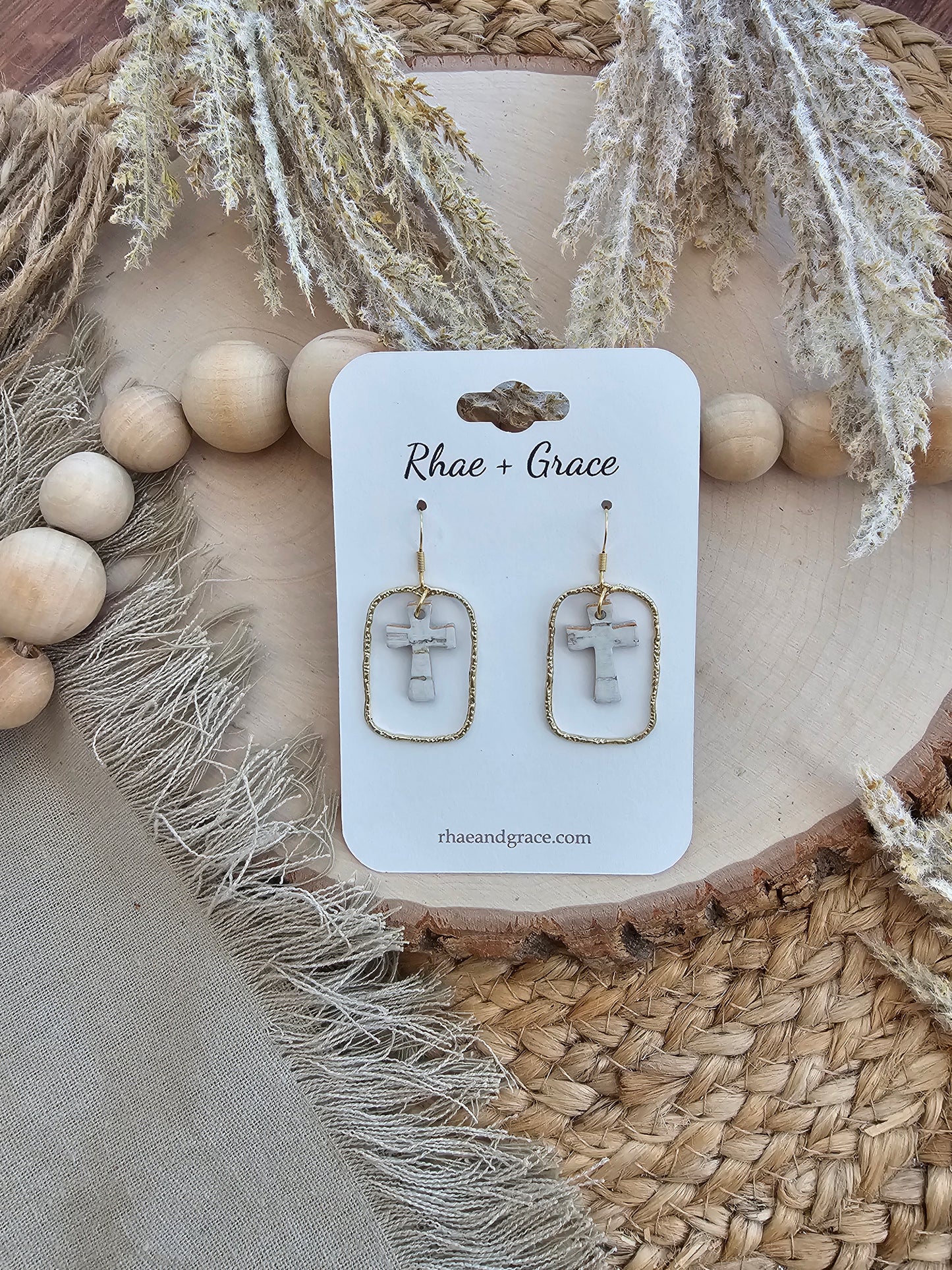 White & Gold Dainty Cross Earrings