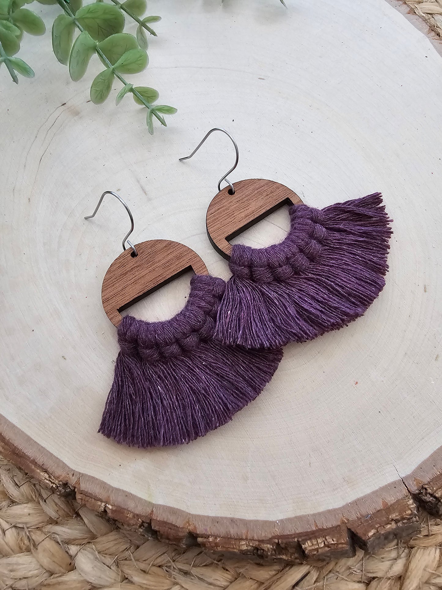 Berry Circle Macramé Earrings