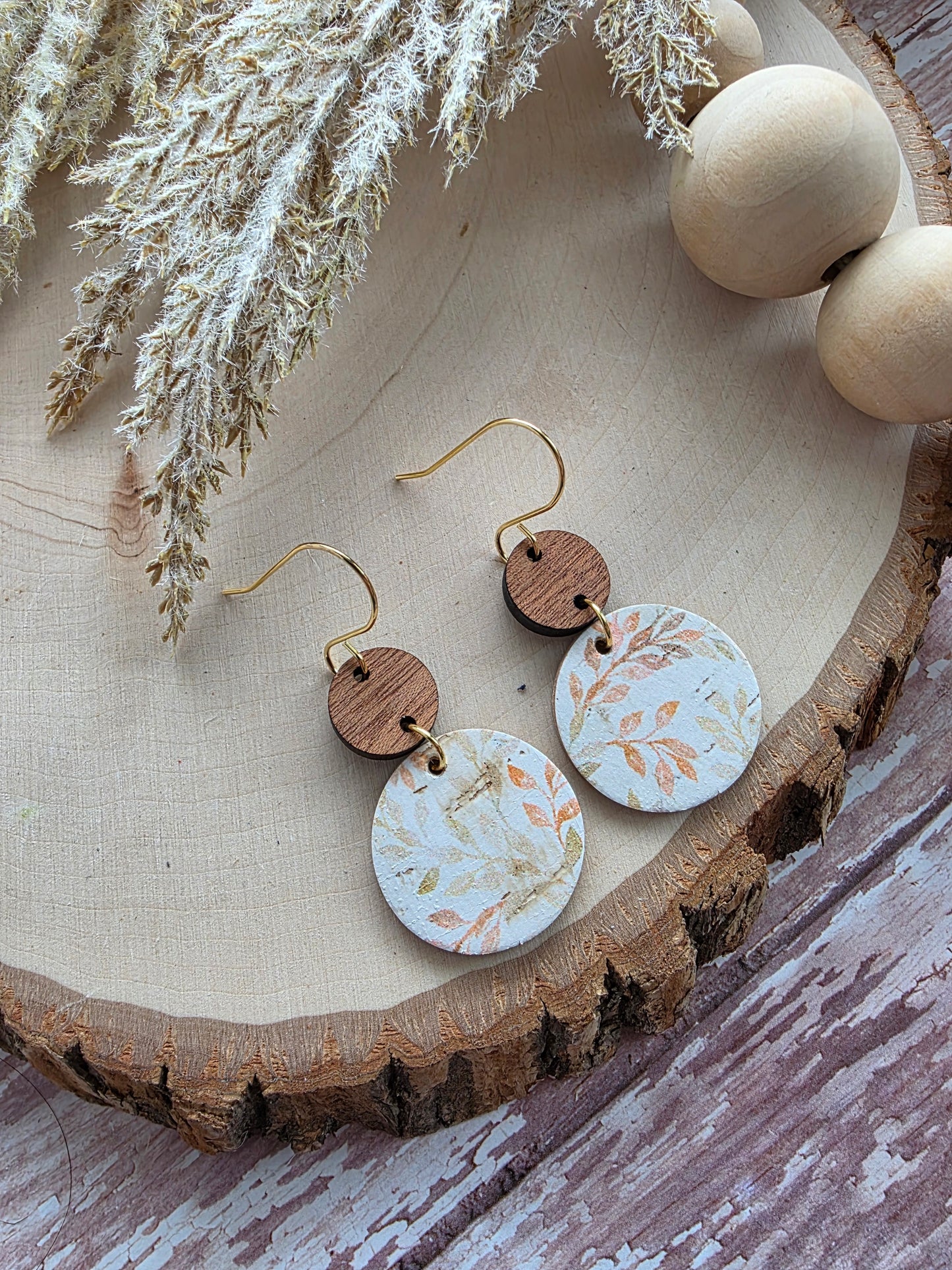 Autumn Branches Cream Circle Earrings
