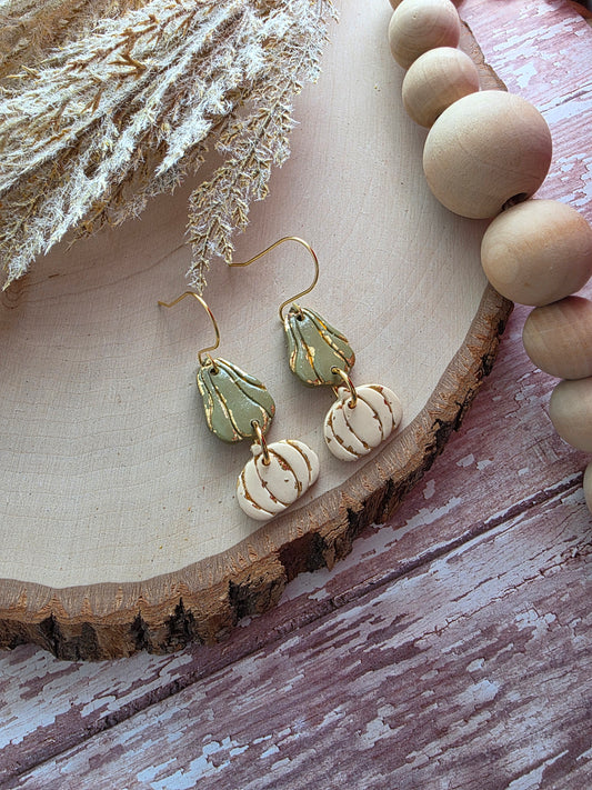 Green & Cream Stacked Goard Earrings - Polymer Clay