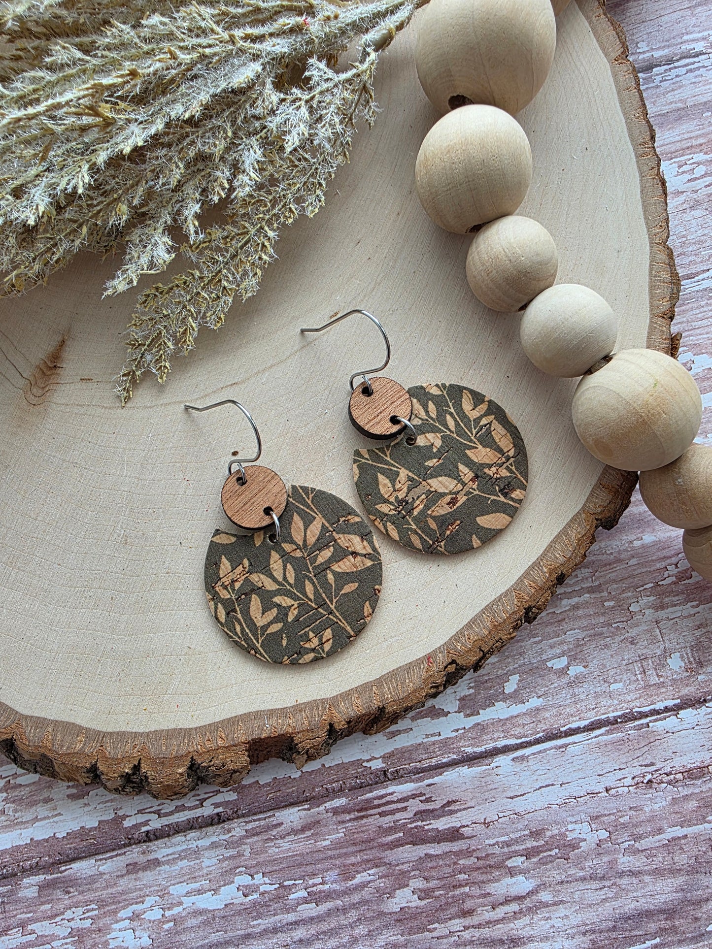 Olive Green Willow Circle Earrings