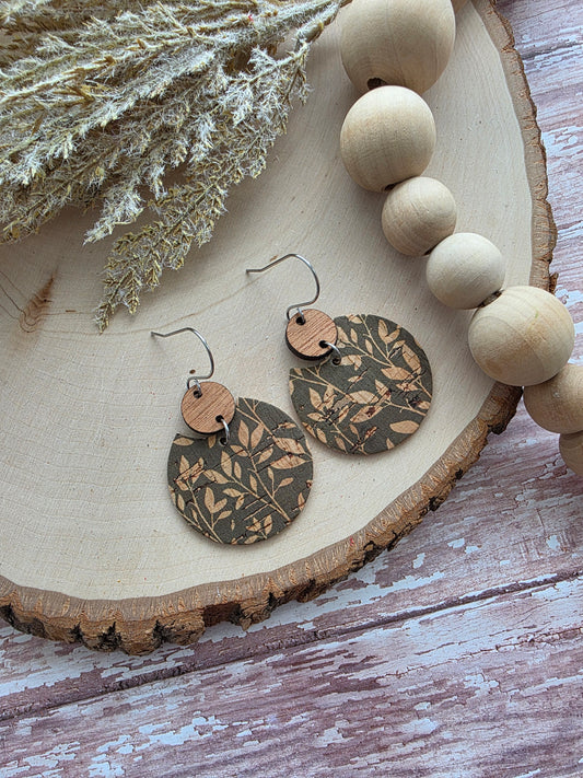 Olive Green Willow Circle Earrings