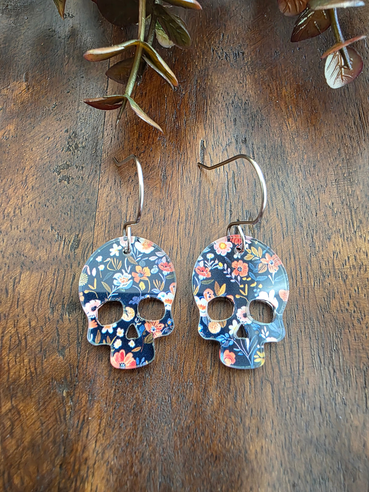 Floral Skull Acrylic Earrings