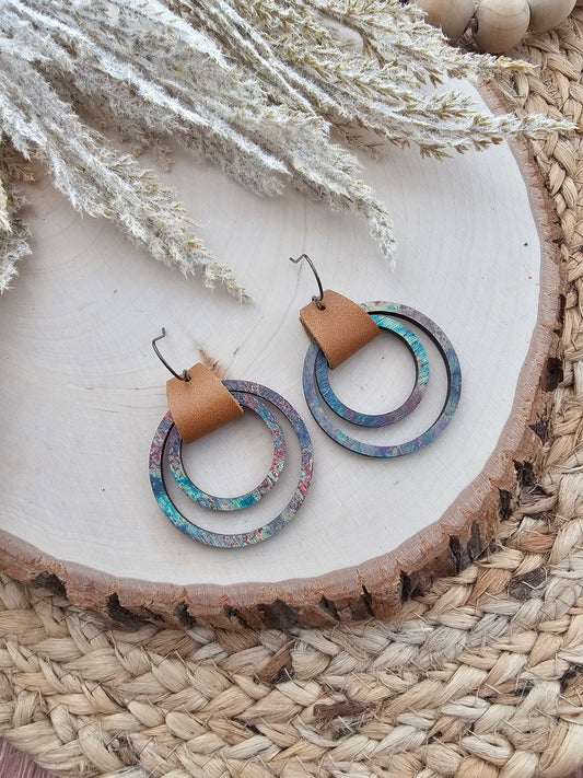 Rustic Leather & Wood Hoop Earrings